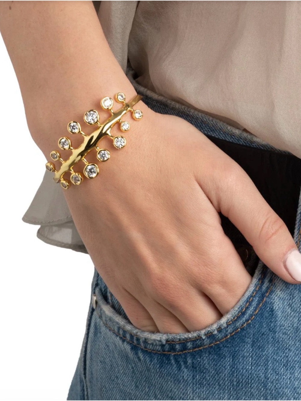 NEW Alexis Bittar Asterales Modernist Cuff Bracelet Gold Clear Orb AU20